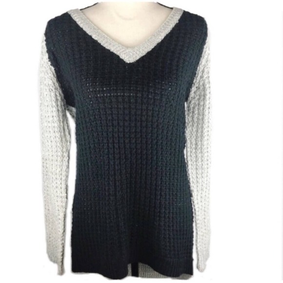 Rue21 Cable Knit Colorblock Sweater Multi Color V Neck Size L Long High Low - Picture 7 of 7
